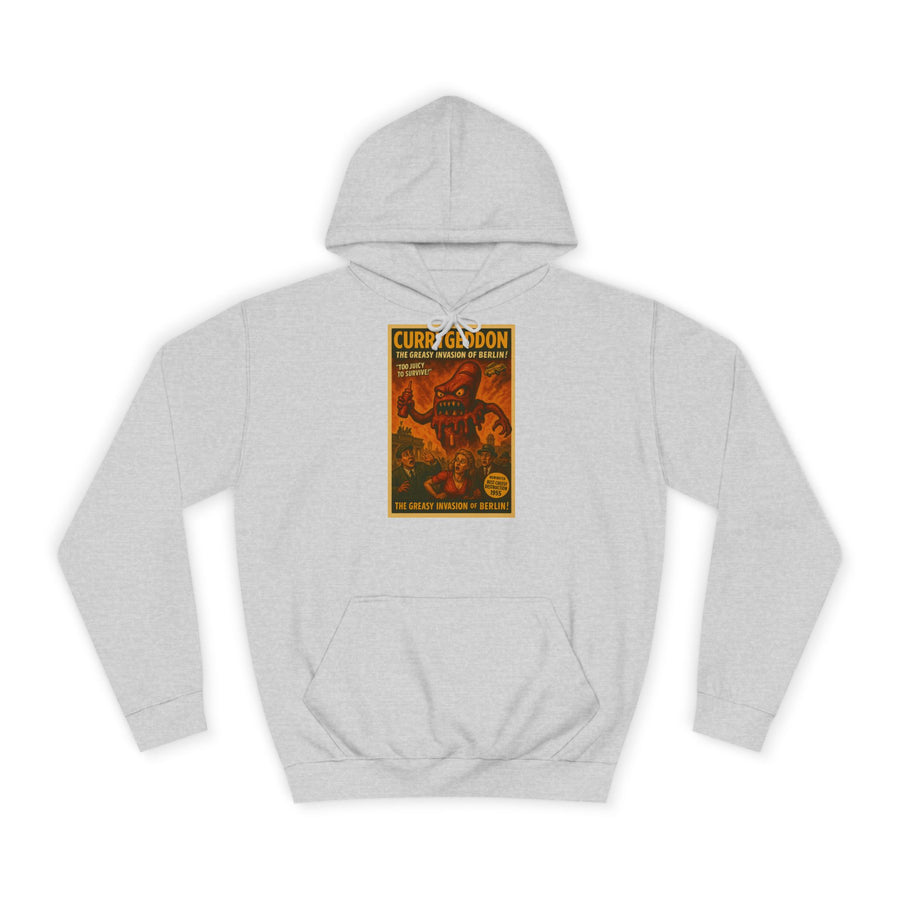 CurryGeddon Hoodie – Affiche rétro-horreur avec monstre currywurst