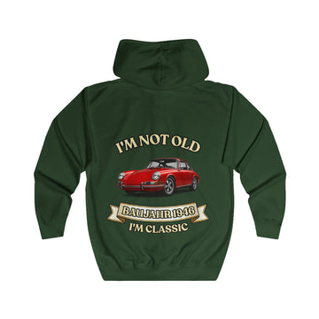 Geschenk zum 80. Geburtstag – Sweatjacke Jahrgang 1946 mit Porsche-Motiv – Bottle Green – Rückenansicht
