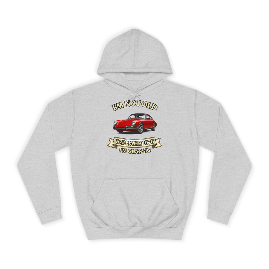 True Insights Geschenk zum 50. Geburtstag – Hoodie Jahrgang 1976 mit Porsche-Motiv | I'm Not Old I'm Classic in Heather Grey