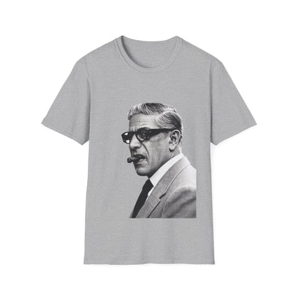 Aristoteles Onassis Portrait T-Shirt Unisex – Ikonische Zigarre & Brille, Vintage Schwarz-Weiß Legende, Retro Fan Geschenk