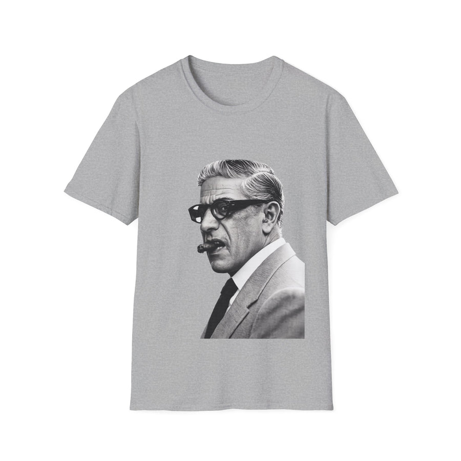 True Insights T-Shirt Aristoteles Onassis Portrait mit Brille in Sport Grey, Vintage Schwarz-Weiß Design