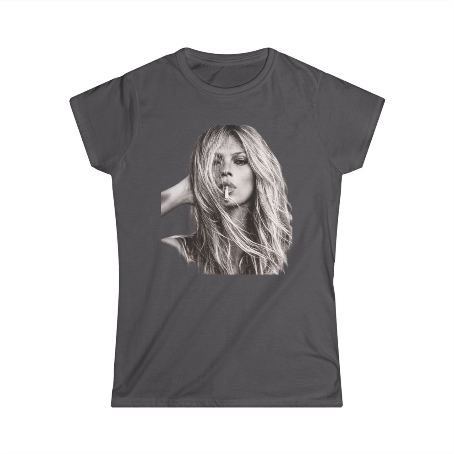 Kate Moss Damen Shirt – Ikonisches Schwar-Weiß Porträt Print, Fashion Statement T-Shirt für Trendsetter & Musikfans