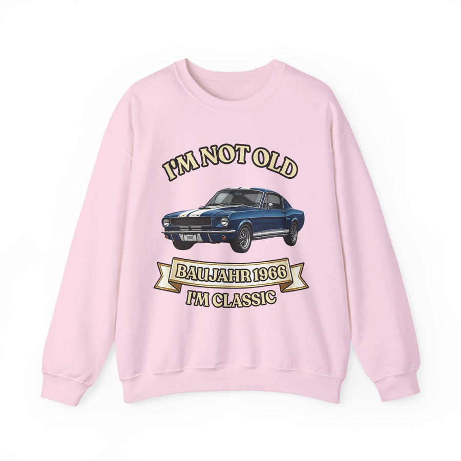 True Insights Sweatshirt Jahrgang 1966 blauer Sportwagen in Rosa, Geburtstagsgeschenk zum 60.