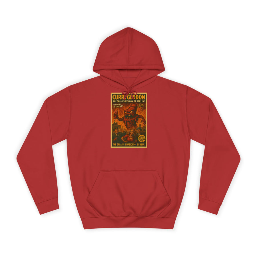 CurryGeddon Hoodie – Affiche rétro-horreur avec monstre currywurst