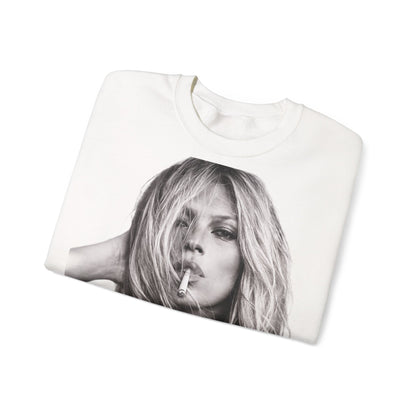 Kate Moss Sweatshirt – Schwarz-Weiß Portrait Kult-Pullover für Fashion & Vintage Fans, ikonisches Model Motiv