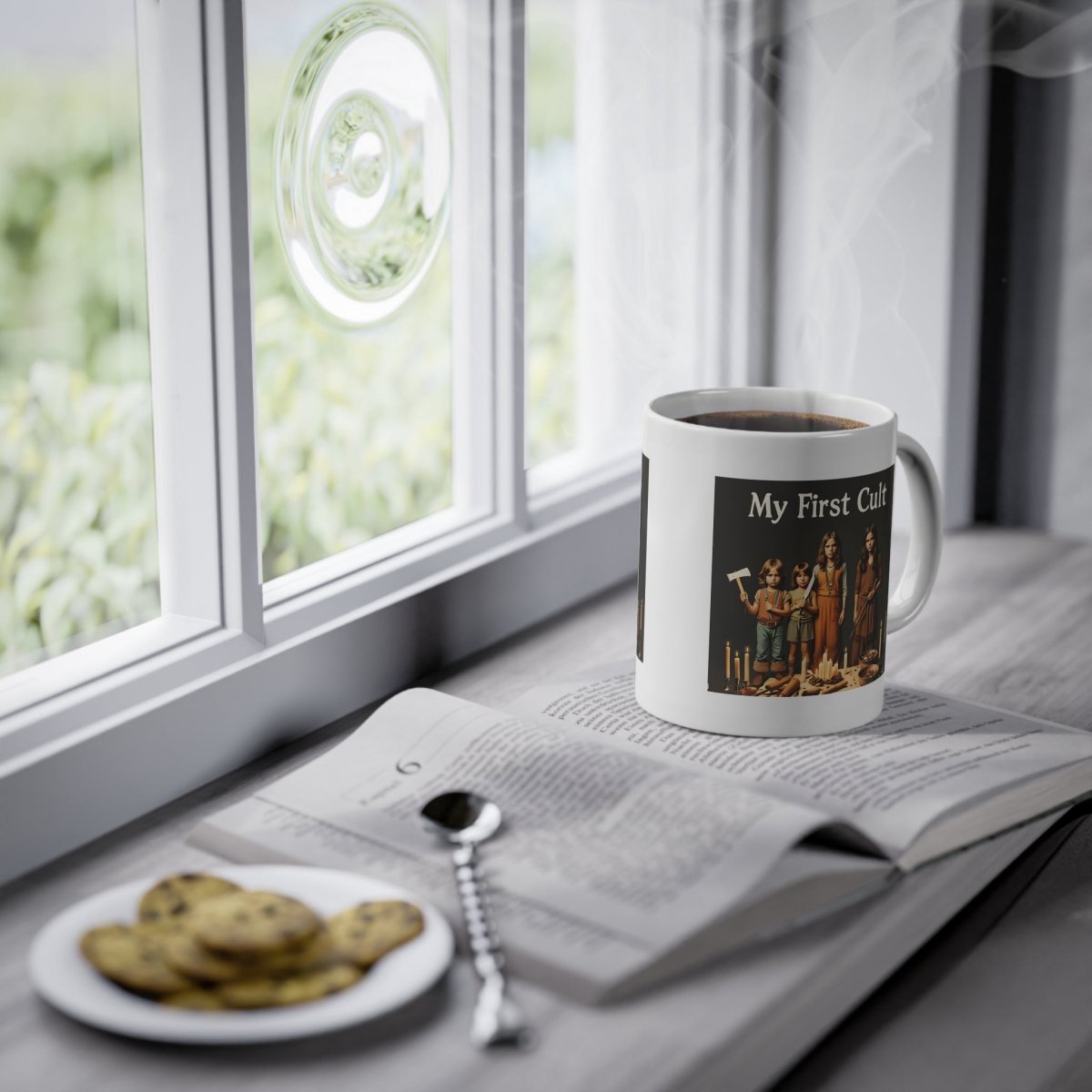 My First Cult – Satirical coffee mug with a dark children’s cult motif