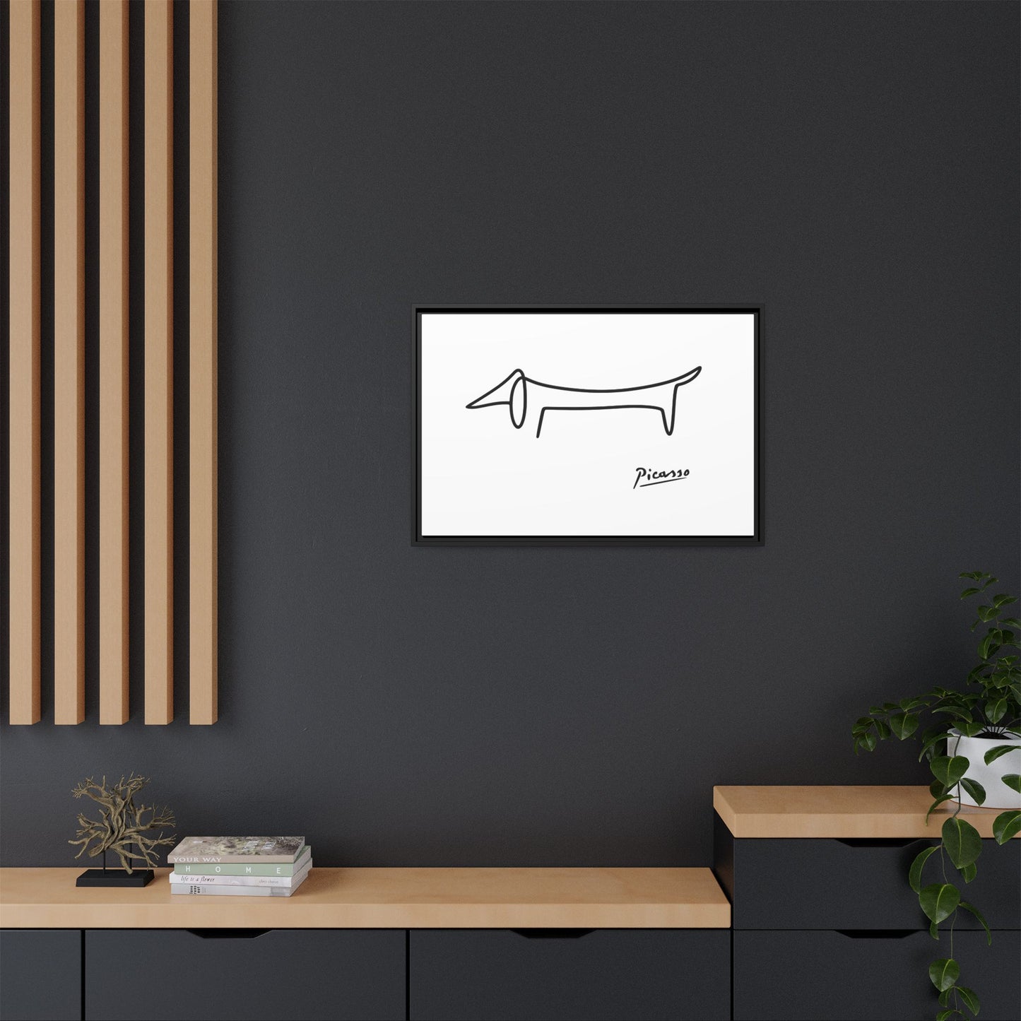 Picasso-Dackel Line-Art Leinwand | Minimalistisches Wandbild | Modernes Hunde-Kunstwerk