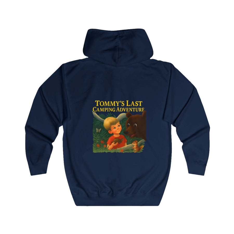 Tommy's Last Camping Adventure Zip-Hoodie – Schattig ontmoet vreemd – Retro-kinderboek-motief