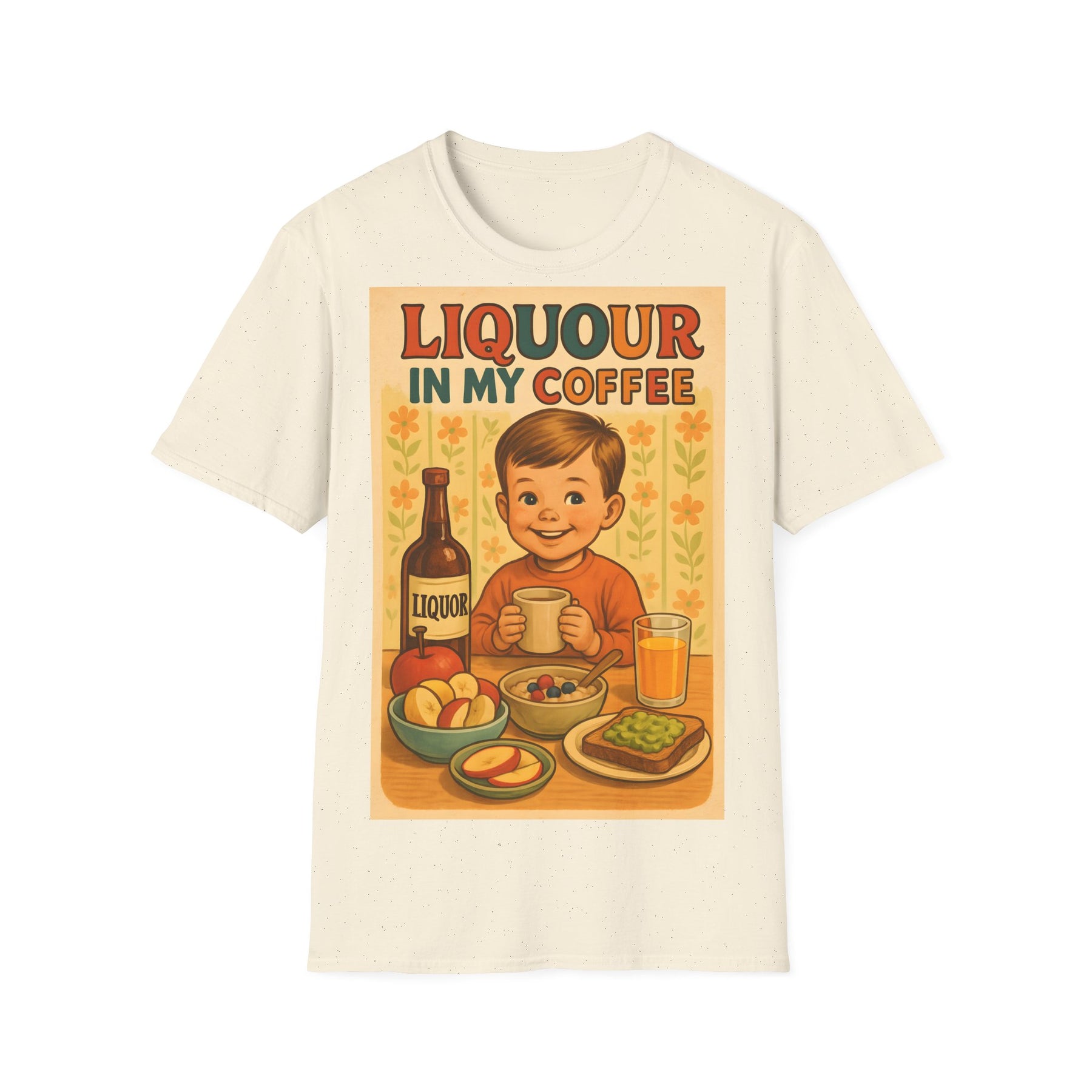 True Insights Unisex T-Shirt Liquor in my Coffee in Natur mit Vintage Schriftzug und satirischem Retro Design