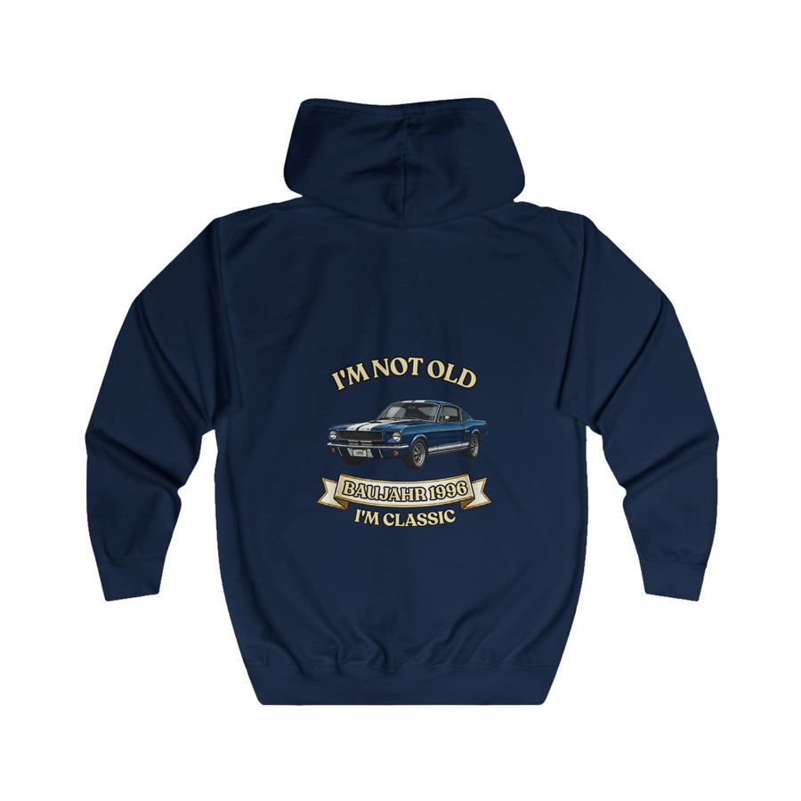 Geschenk zum 30. Geburtstag – Sweatjacke Jahrgang 1996 Muscle Car – Oxford Navy – Rückenansicht