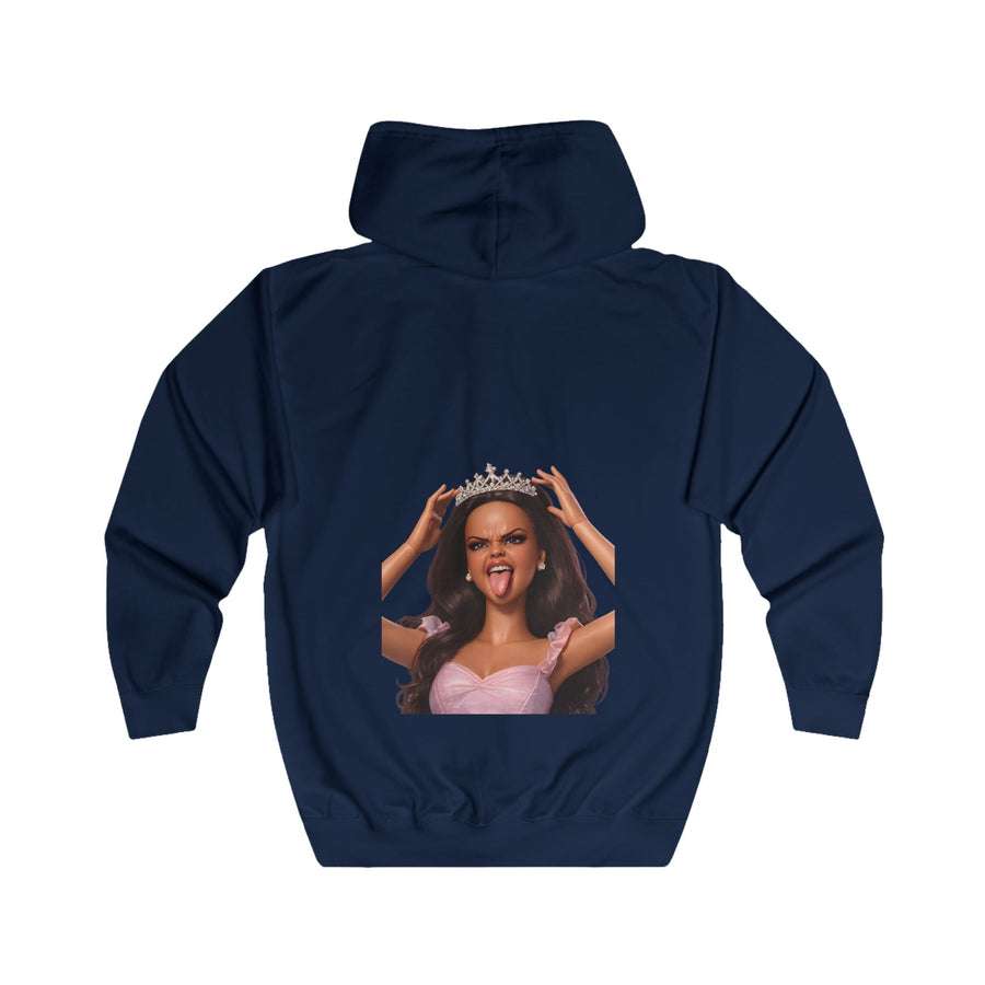 Barbicore Prinzessin Zip-Hoodie – Freches Puppen-Motiv mit Krone und Zunge raus