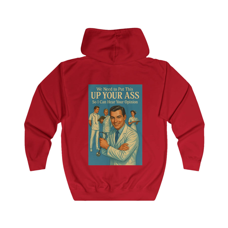 True Insights We Need to Put This Up Your Ass Zip-Hoodie – Retro-Arzt-Motiv mit schwarzem Humor