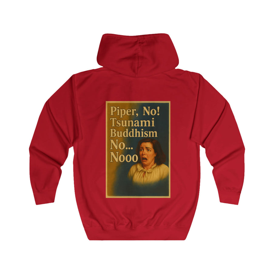 Piper, No! Tsunami. Buddhism. Zip-Hoodie – Dramamotief in retrostijl