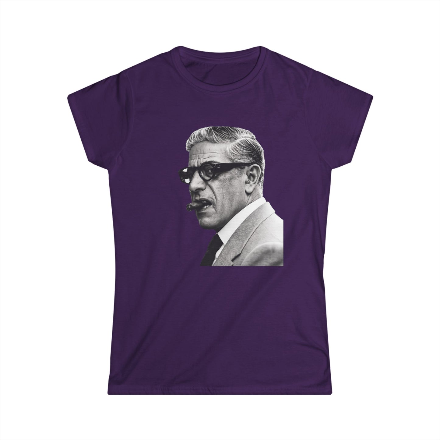 Aristoteles Onassis Damen Shirt – Ikonisches Schwarz-Weiß Portrait mit Zigarre & Brille, Vintage Retro Stil, Geschenk für Stilbewusste