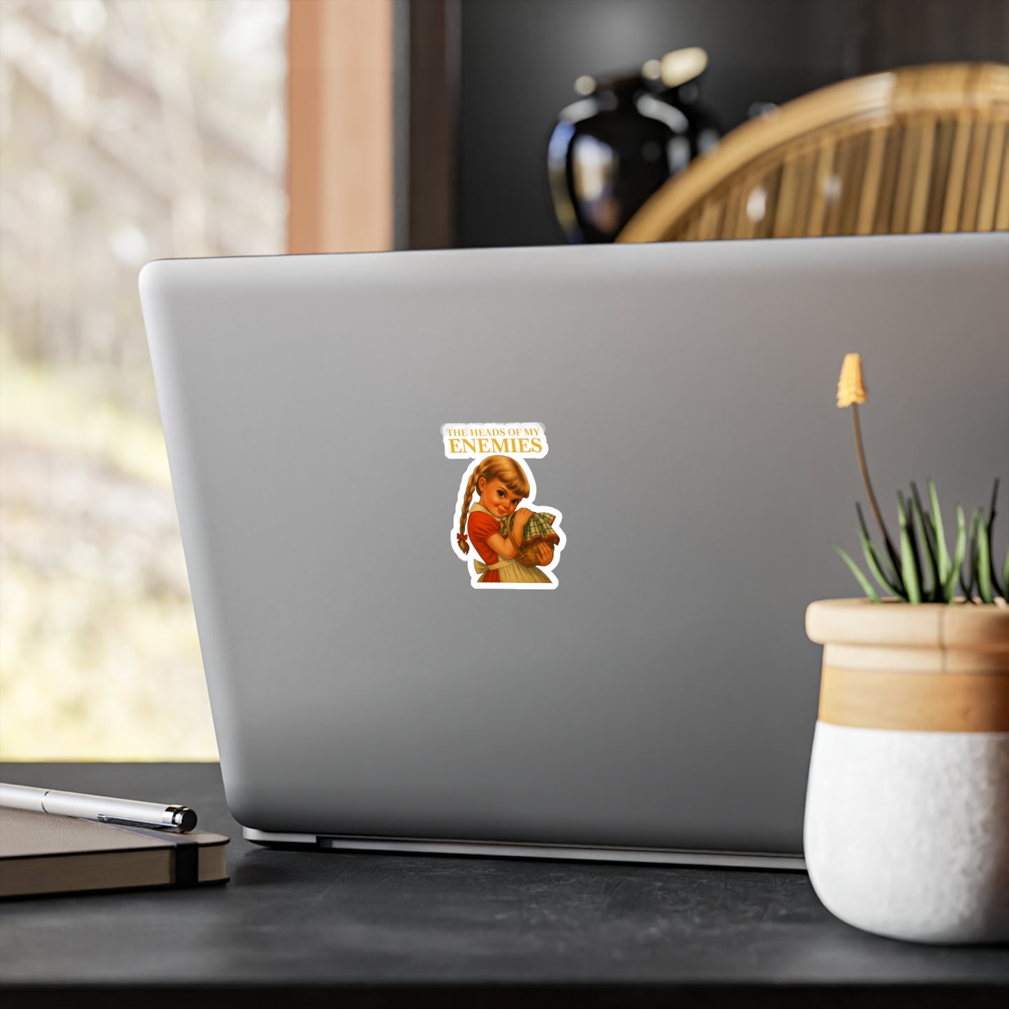 The Heads Of My Enemies Sticker - Lustiges Vintage Retro Meme Mädchen mit Korb - Ironischer Dark Humor Aufkleber Geschenk