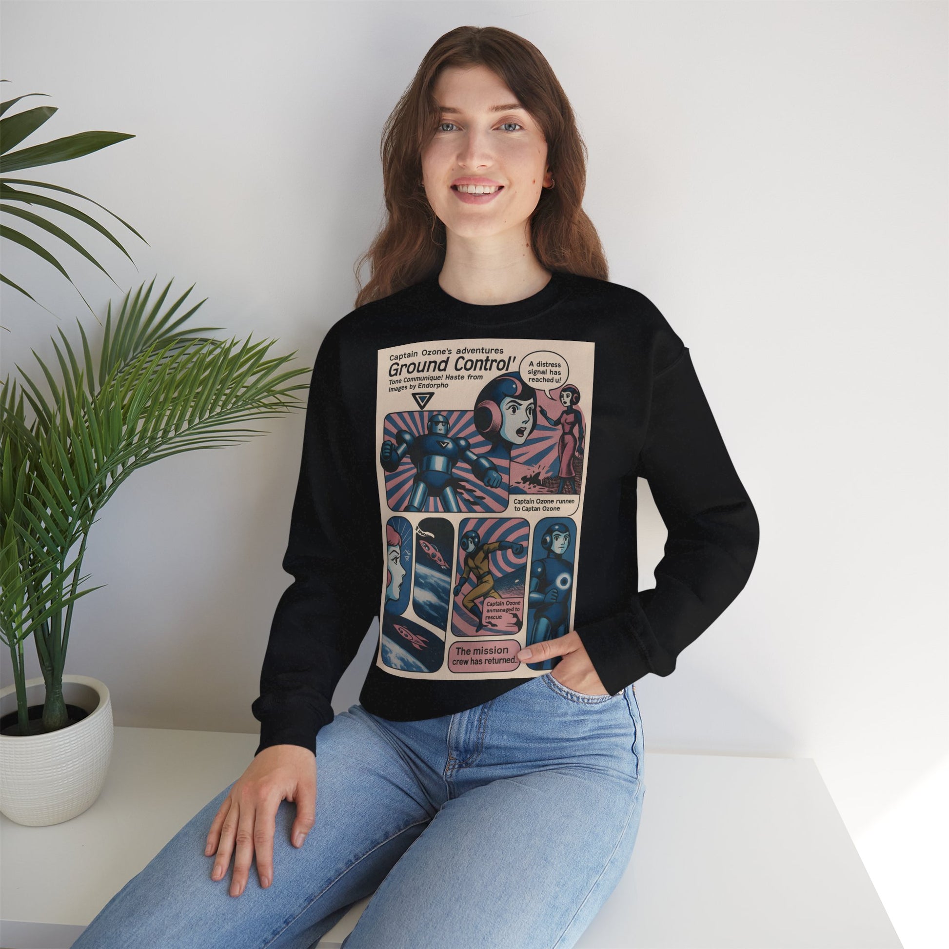 Retro Space Comic Sweatshirt – Captain Ozone „Ground Control“ Edition