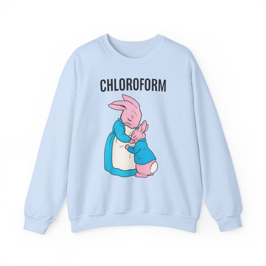 True Insights CHLOROFORM Hase Sweatshirt – Schwarzer Humor mit Häschen-Motiv in Light Blue