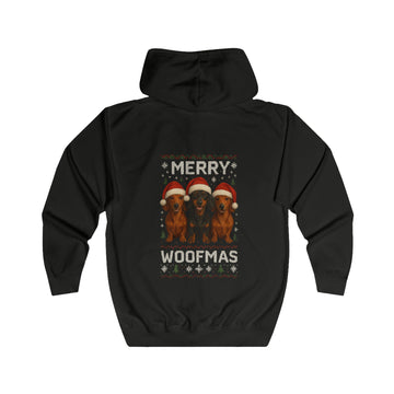 True Insights Merry Woofmas Dackel Zip-Hoodie – Lustiges Weihnachtsmotiv mit drei Dackeln
