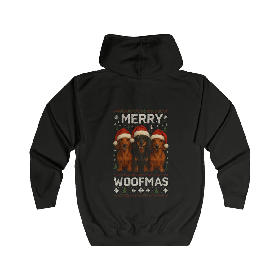 True Insights Merry Woofmas Dackel Zip-Hoodie – Lustiges Weihnachtsmotiv mit drei Dackeln