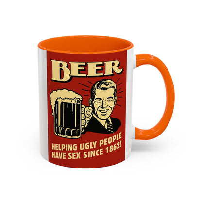 Bunte Tasse "BEER - Helping Ugly People" | Lustige Retro Bier Kaffeetasse | Vintage Geschenk für Bierliebhaber & Partyfans