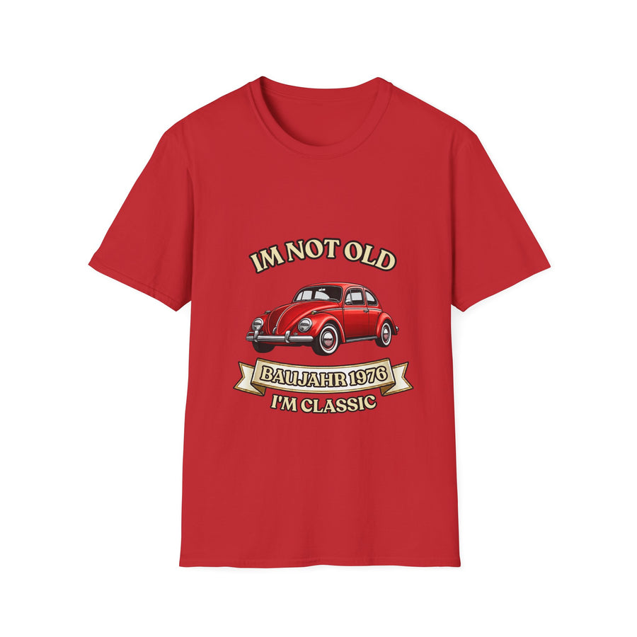 True Insights T-Shirt Baujahr 1976 Oldtimer Käfer Motiv in Rot zum 50. Geburtstag