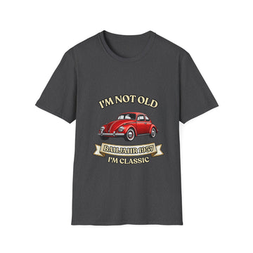 Geschenk zum 70. Geburtstag – T-Shirt Jahrgang 1957 VW Käfer – Dark Heather – Vorderseite