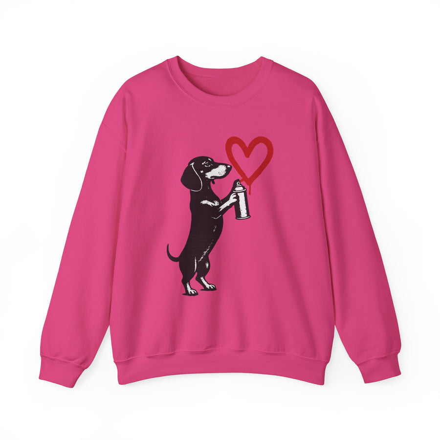 True Insights Dackel mit Sprühdose Sweatshirt – Street-Art-Graffiti-Motiv mit Herz