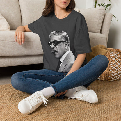Aristoteles Onassis Portrait T-Shirt Unisex – Ikonische Zigarre & Brille, Vintage Schwarz-Weiß Legende, Retro Fan Geschenk