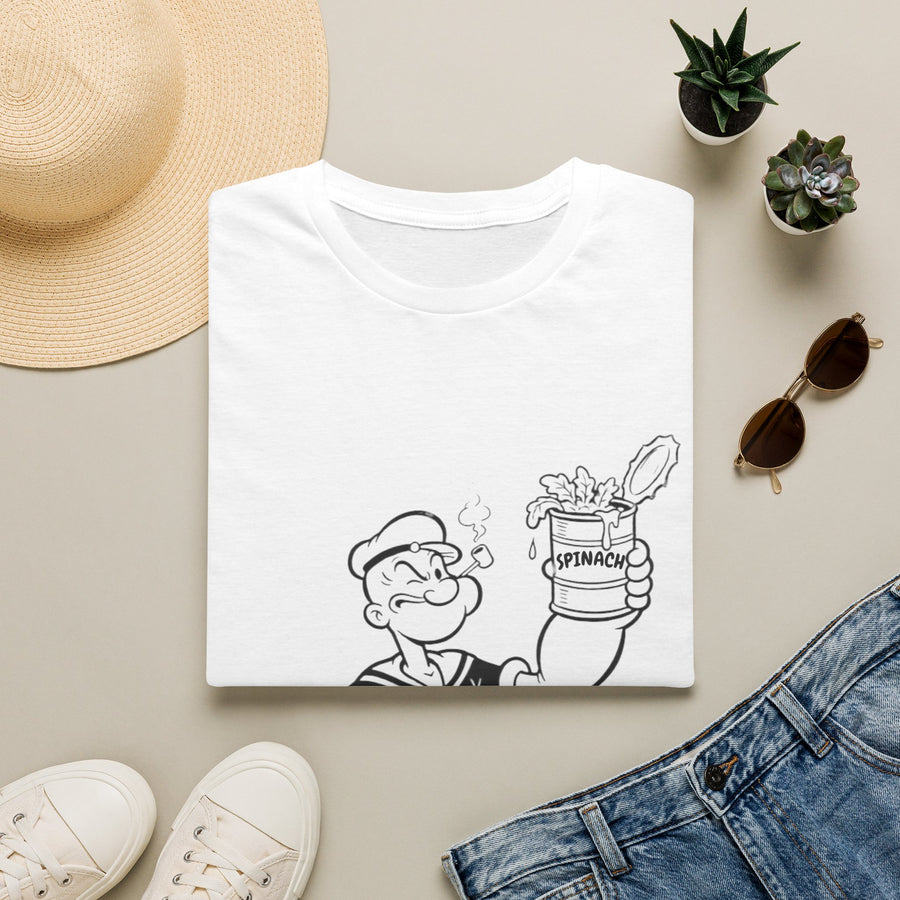 True Insights T-Shirt Retro Comic Popeye Spinat Dose Vintage Cartoon Fan Geschenk am Model getragen
