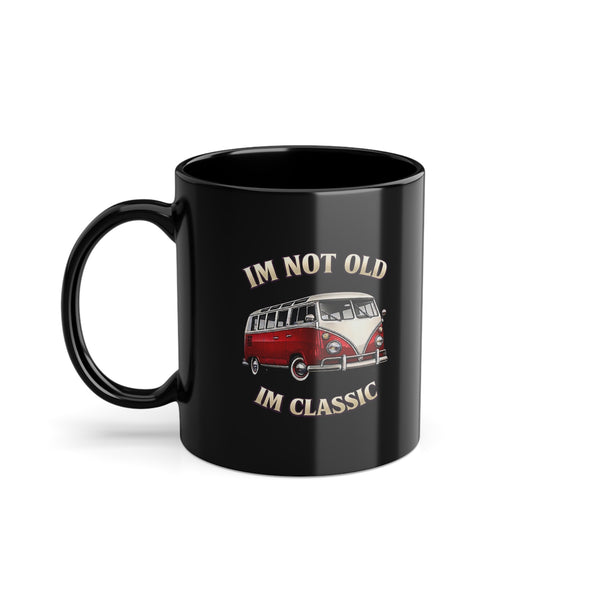 True Insights Tasse T1 Sambabus Oldtimer Bulli in Schwarz, Kaffeetasse als Geschenk für Fans klassischer Campingbusse