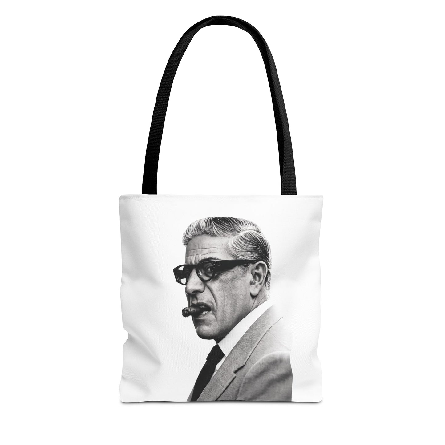Aristoteles Onassis Portrait Tote Bag – Vintage Schwarz-Weiß Zigarre Ikone Polyester Stofftasche für Stil-Liebhaber