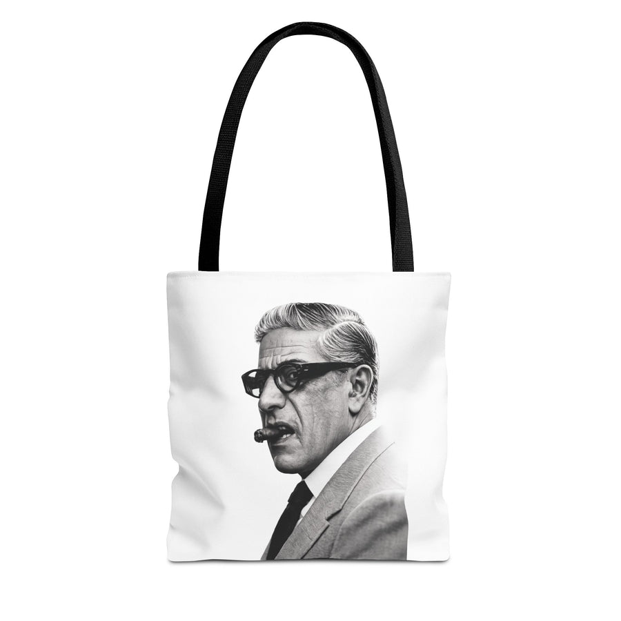 Tote Bag Portrait Aristote Onassis – Icône Vintage Noir & Blanc au Cigare, Sac en Polyester pour Amateurs de Style