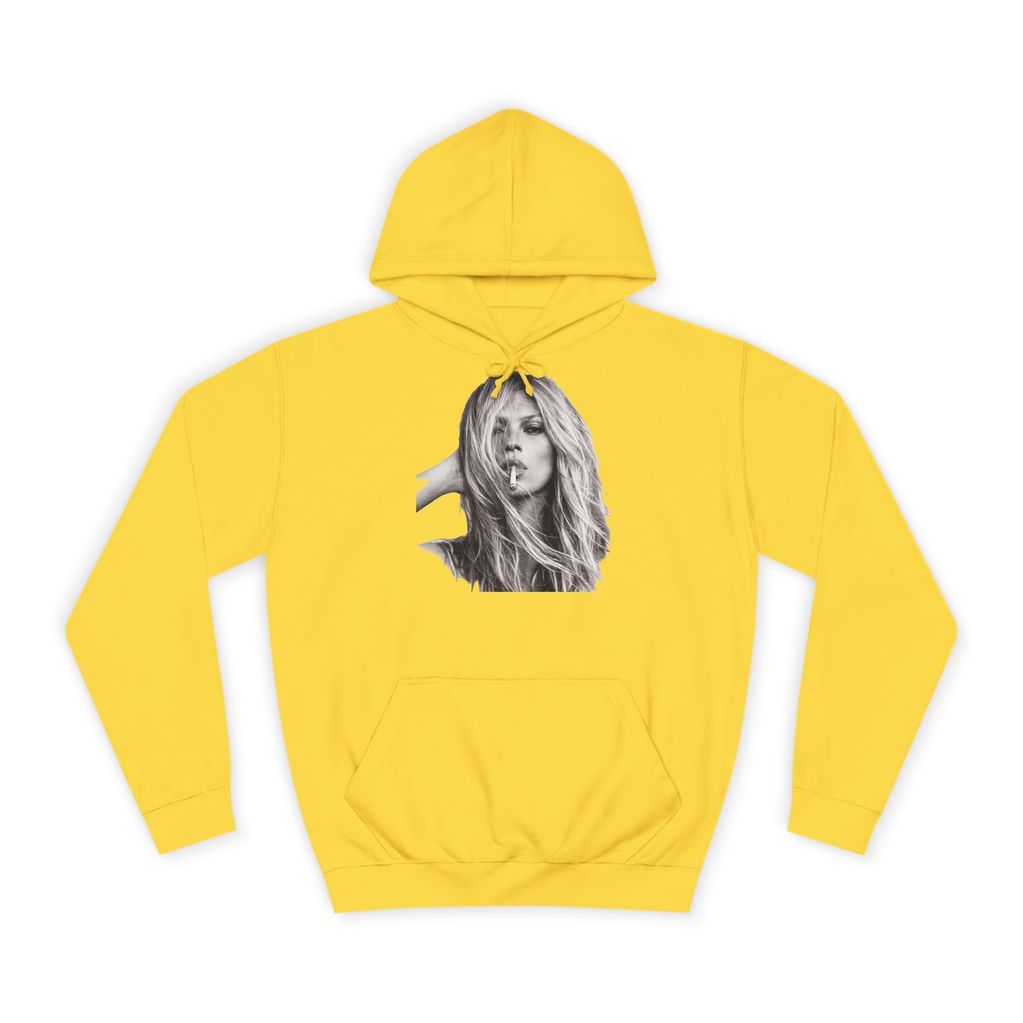 Kate Moss Hoodie – Ikonisches Schwarz-Weiß Porträt Kapuzenpullover für Fashion & Musik Fans