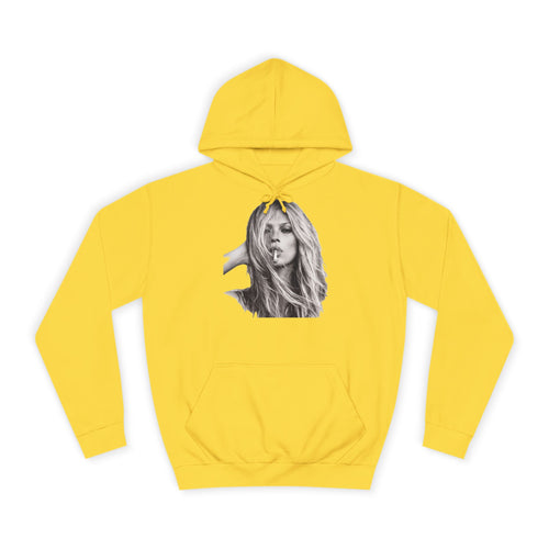 Kate Moss Hoodie – Ikonisches Schwarz-Weiß Porträt Kapuzenpullover für Fashion & Musik Fans