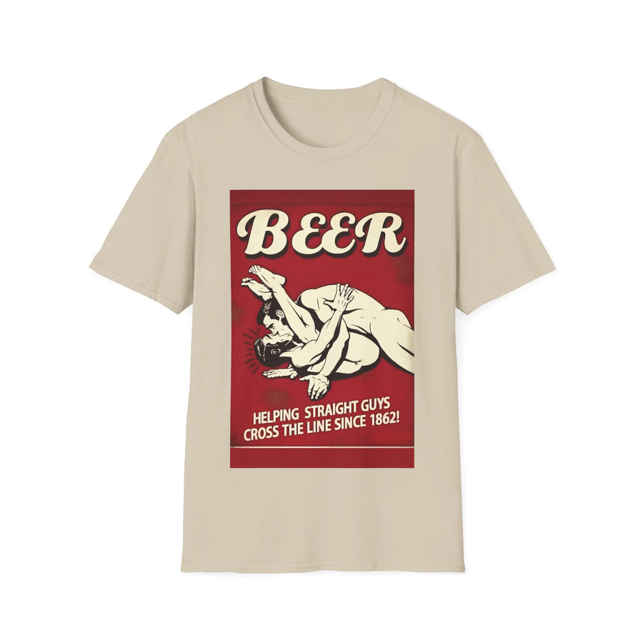 True Insights T-Shirt BEER Helping Straight Guys Cross the Line Since 1862 in Sand, lustiges Bierdesign