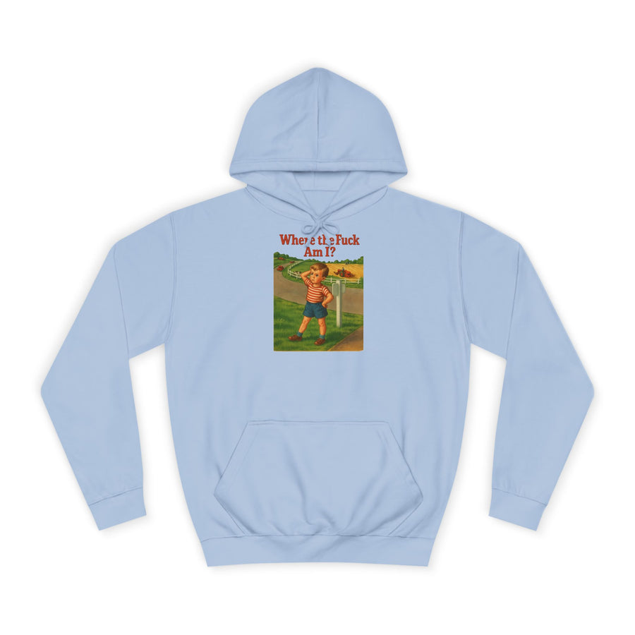 True Insights Where the F*ck Am I? Hoodie – Vintage-Motiv mit nostalgischem Lost-Boy in Sky Blue