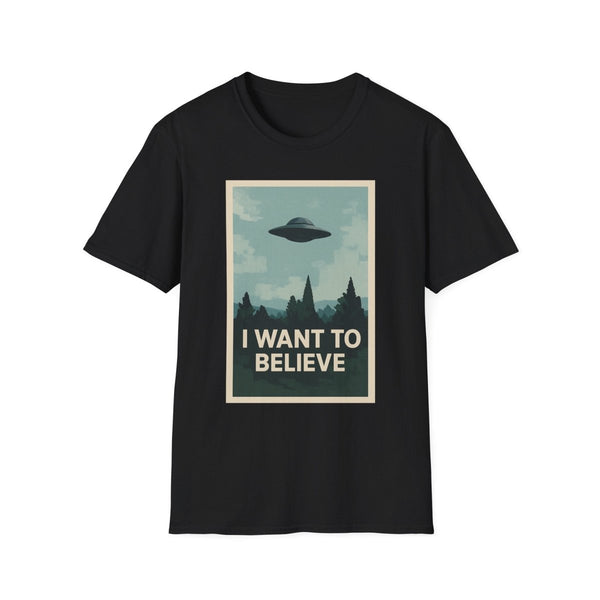 True Insights T-Shirt I Want To Believe UFO Vintage Motiv in Schwarz mit Ufo und Sternenhimmel-Design