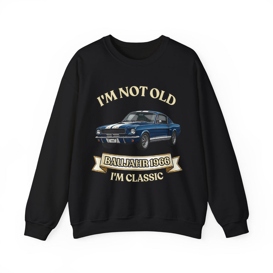 True Insights Sweatshirt Jahrgang 1966 blauer Sportwagen in Schwarz, Geschenk zum 60. Geburtstag