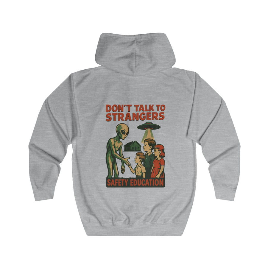 Don't Talk to Strangers Alien Zip-Hoodie – Lustiges Retro-UFO-Motiv