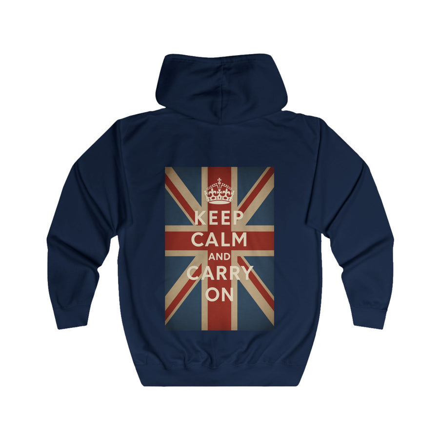 Keep Calm and Carry On Zip Hoodie - Union Jack culte - Veste à capuche rétro vintage UK Grande-Bretagne