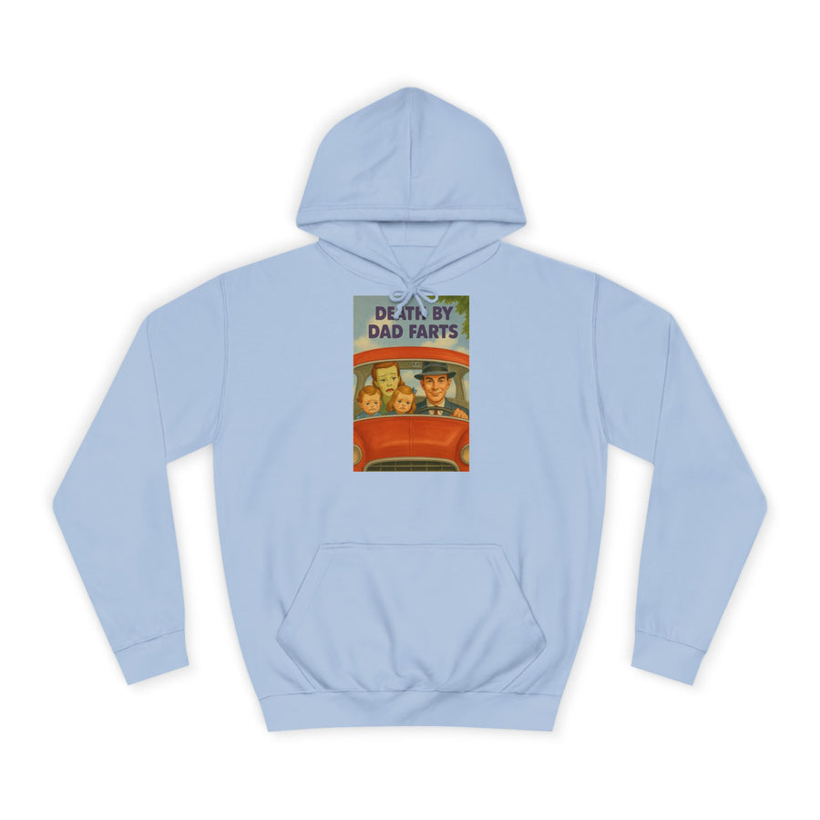 True Insights Death by Dad Farts Hoodie – Retro-Familiendrama mit schwarzem Humor in Sky Blue