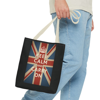 Keep Calm and Carry On Tote Bag – Union Jack Stoffen Tas met Kroon, Brits Kultmotief, Cadeau voor UK-Fans