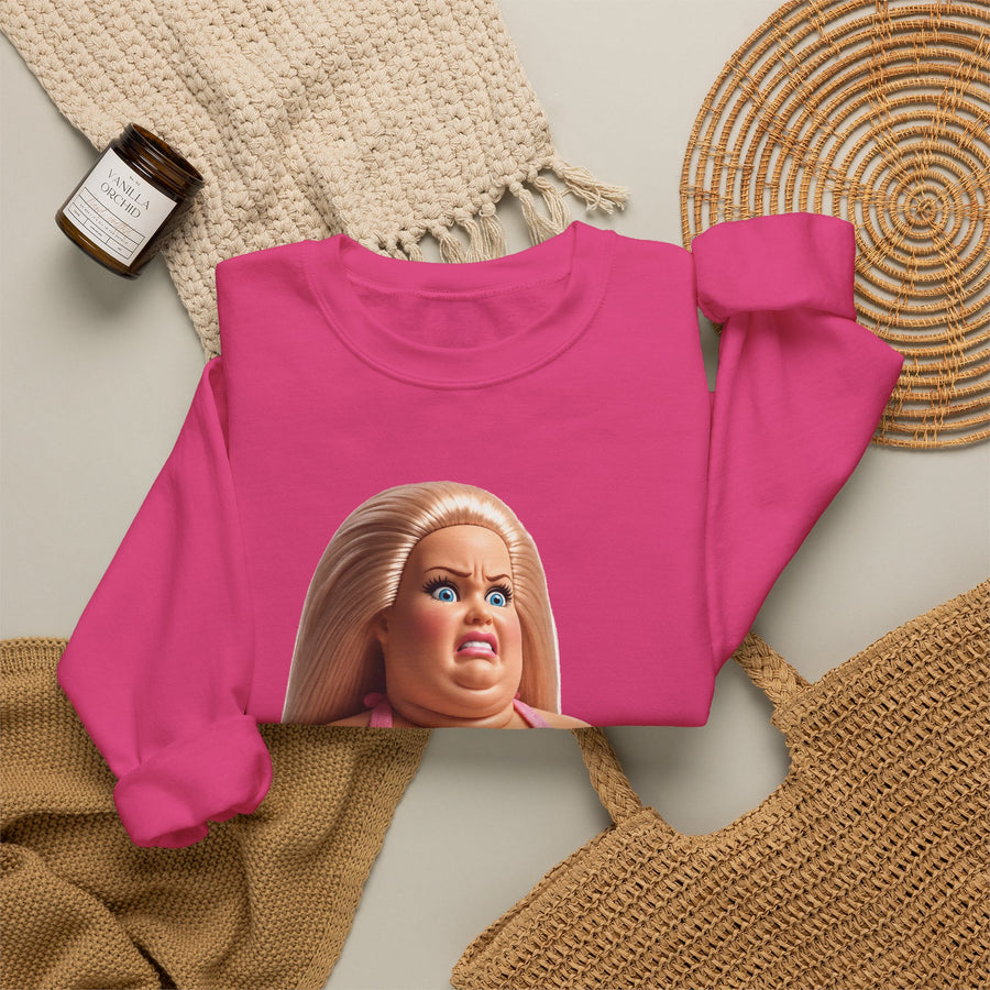 True Insights Genervte Blondine Sweatshirt – Lustiges Statement-Motiv mit Bikini-Puppe
