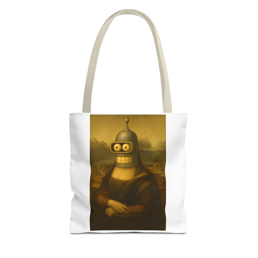 True Insights Tote Bag Mona Lisa Roboter Parodie Sci-Fi Motiv in Beige, witziger Kunst Stoffbeutel