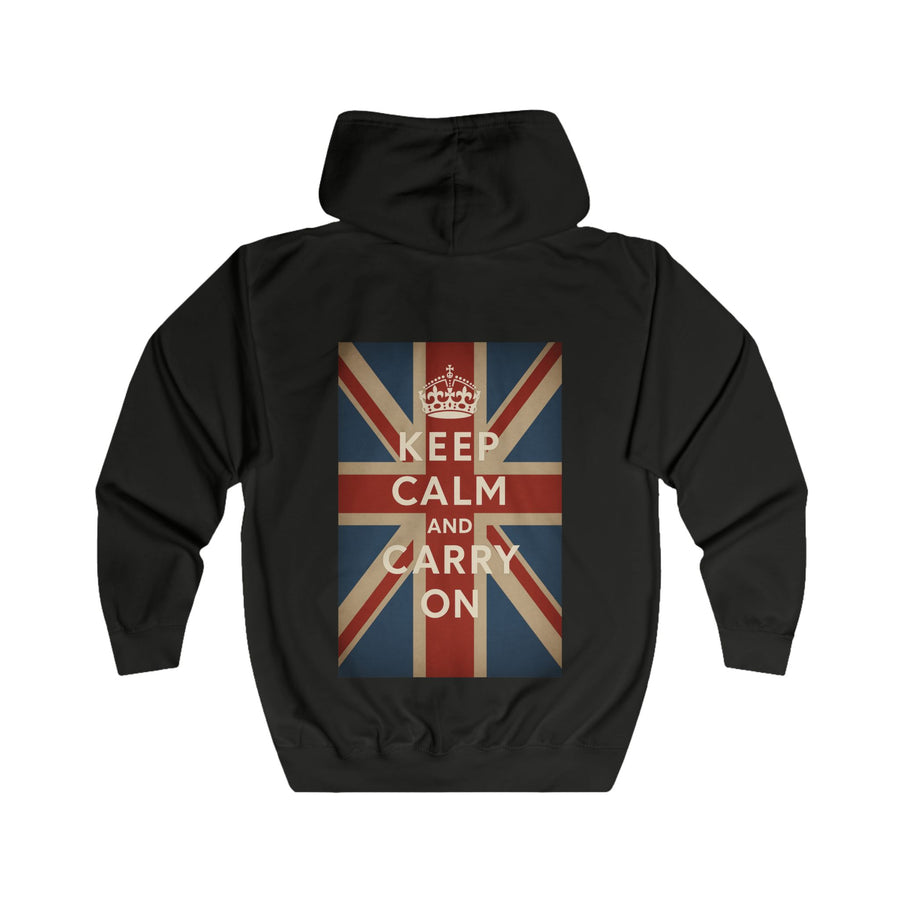 Keep Calm and Carry On Zip Hoodie - Union Jack culte - Veste à capuche rétro vintage UK Grande-Bretagne
