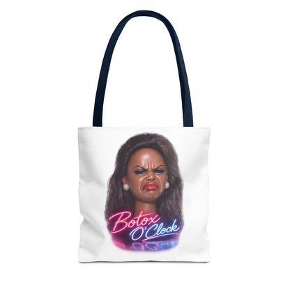 Botox O'Clock Tote Bag – Lustiger Polyester-Beutel mit Neon-Grimasse | Gym Sport Einkauf Geschenk
