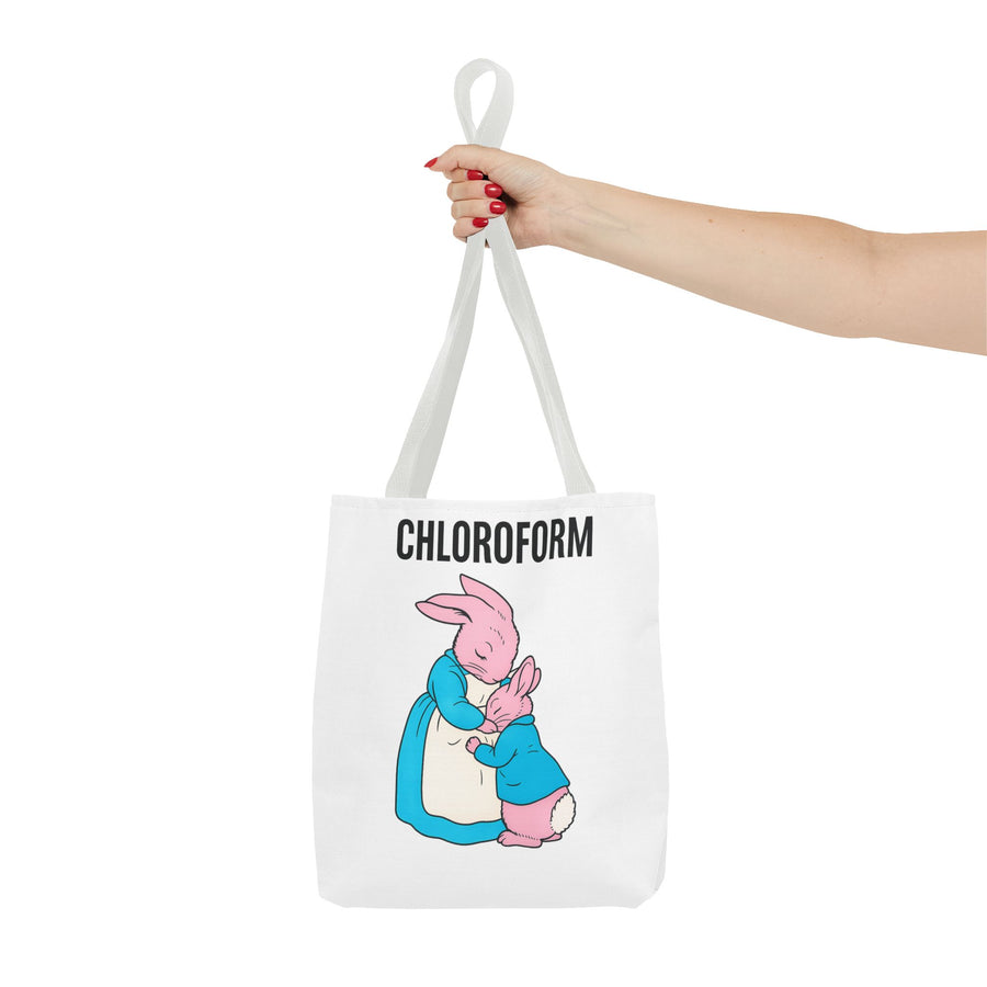 Chloroform Hasen Tote Bag - Lustige Parodie Stoffbeutel mit niedlichem Bunny Motiv - Schwarzer Humor Geschenk