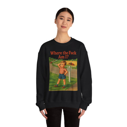 Sweatshirt – Where the Hell Am I? – Vintage Sweatshirt mit nostalgischem Lost-Boy-Motiv | True Insights Design mit Humor