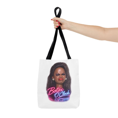Botox O'Clock Tote Bag – Lustiger Polyester-Beutel mit Neon-Grimasse | Gym Sport Einkauf Geschenk