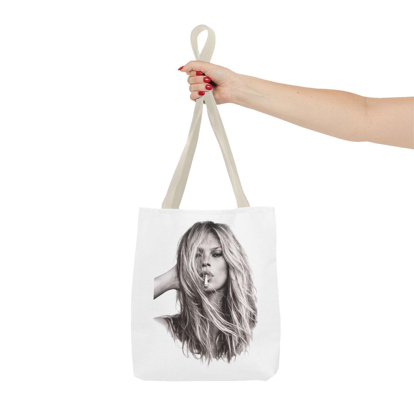 Kate Moss Tote Bag – Schwarz-Weiß Portrait Fashion Icon Stofftasche | Kultiges Model Motiv für Fans & Fashionistas